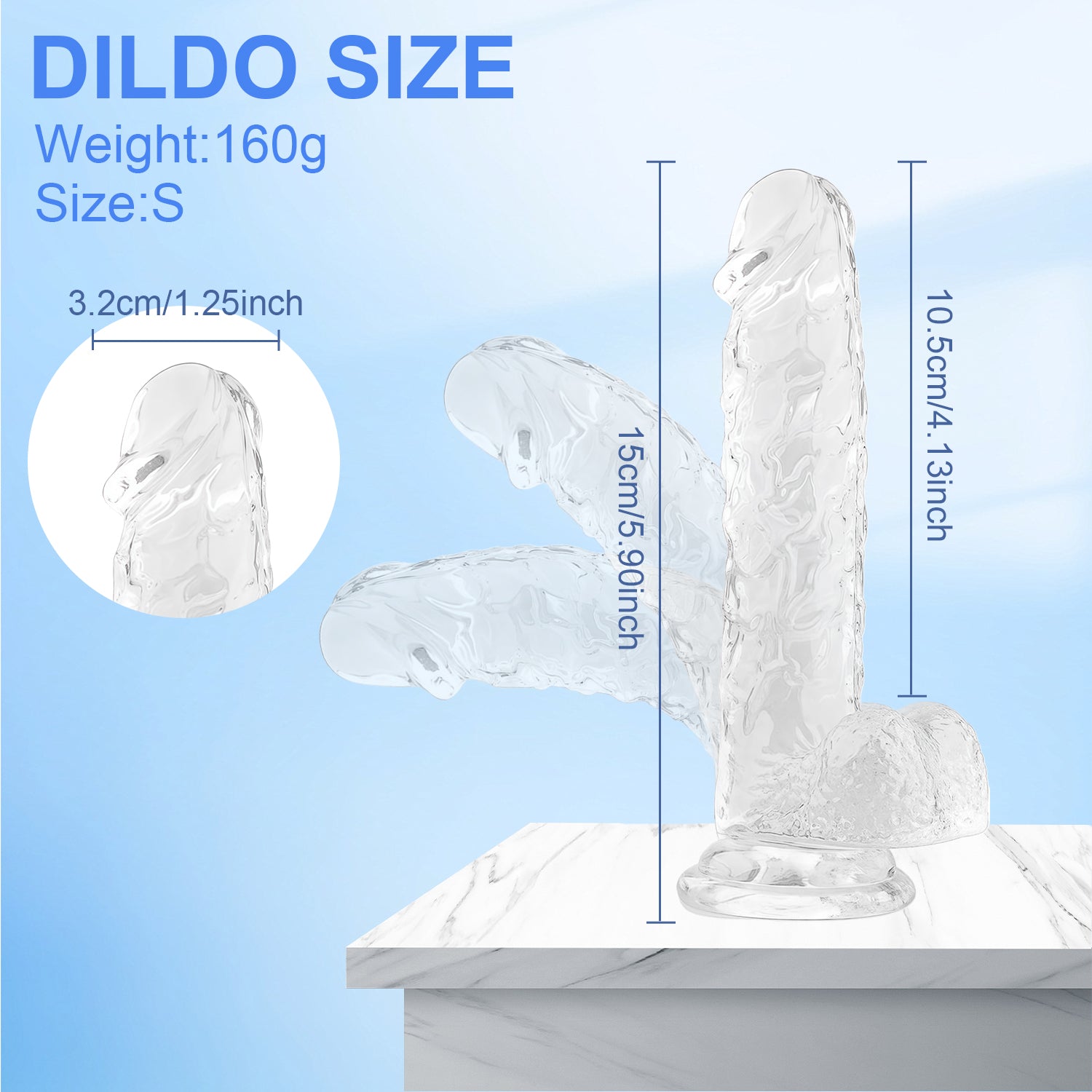 Dildo toy for women size from15cm/5.90in to 28cm/11in—Clear