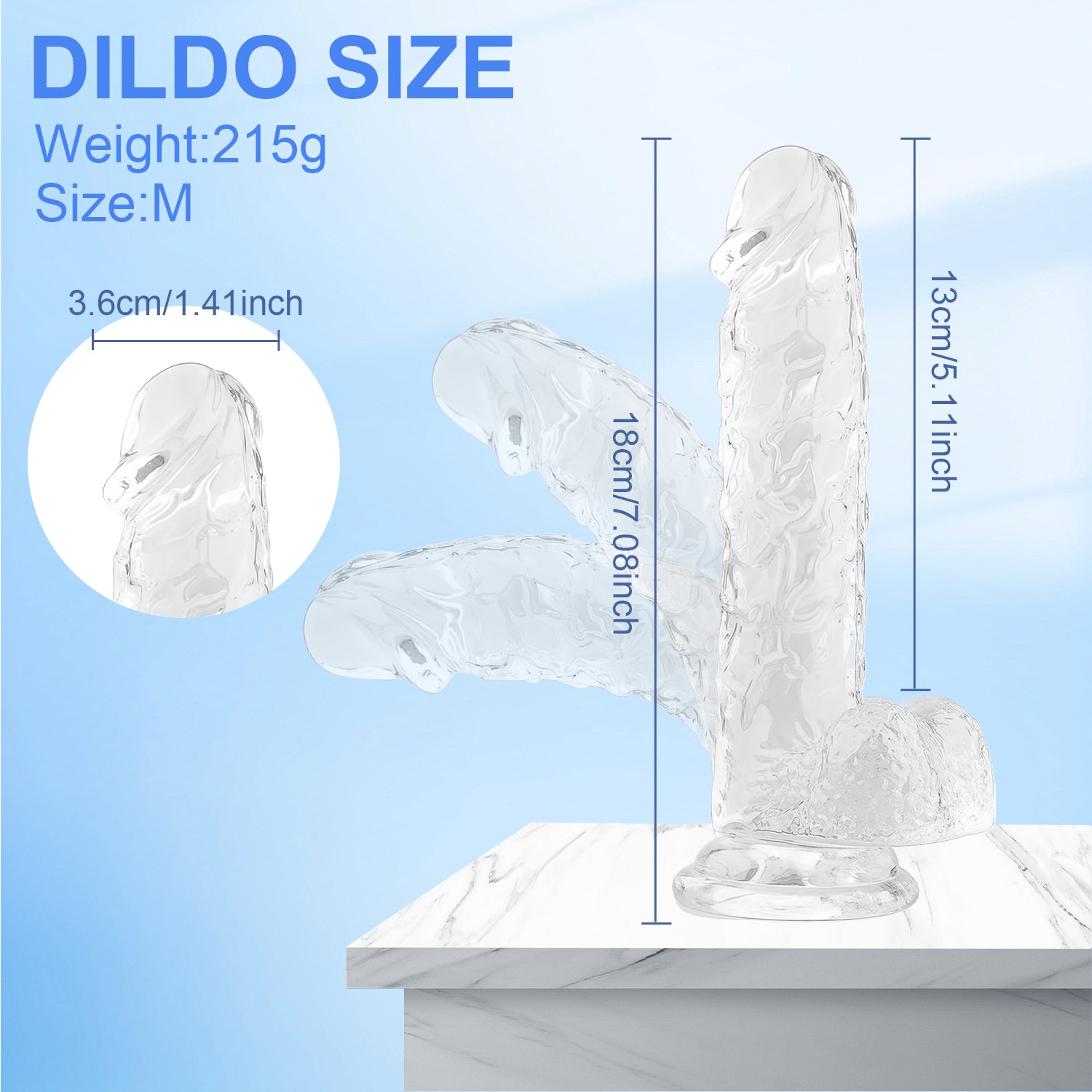 Dildo toy for women size from15cm/5.90in to 28cm/11in—Clear