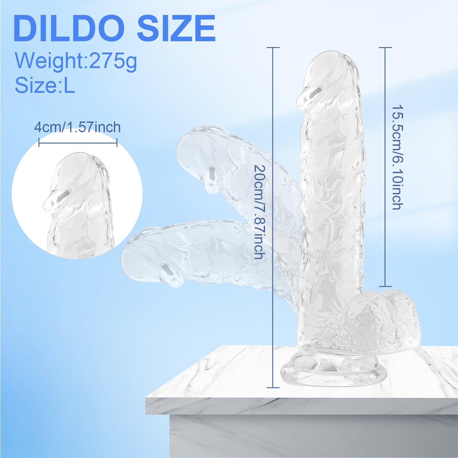 Dildo toy for women size from15cm/5.90in to 28cm/11in—Clear