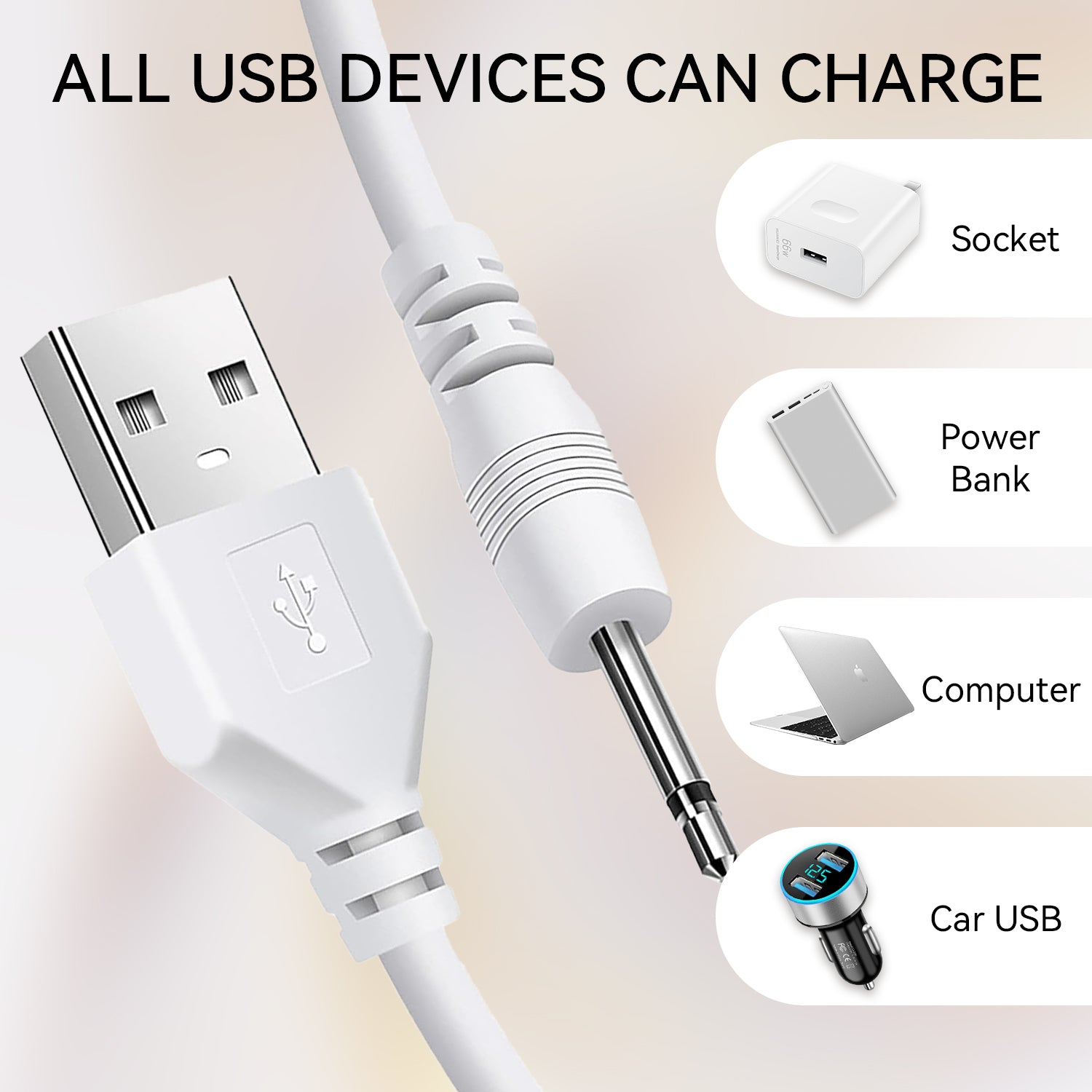 2.7ft USB to DC 2.5mm Replacement Charging Cable
