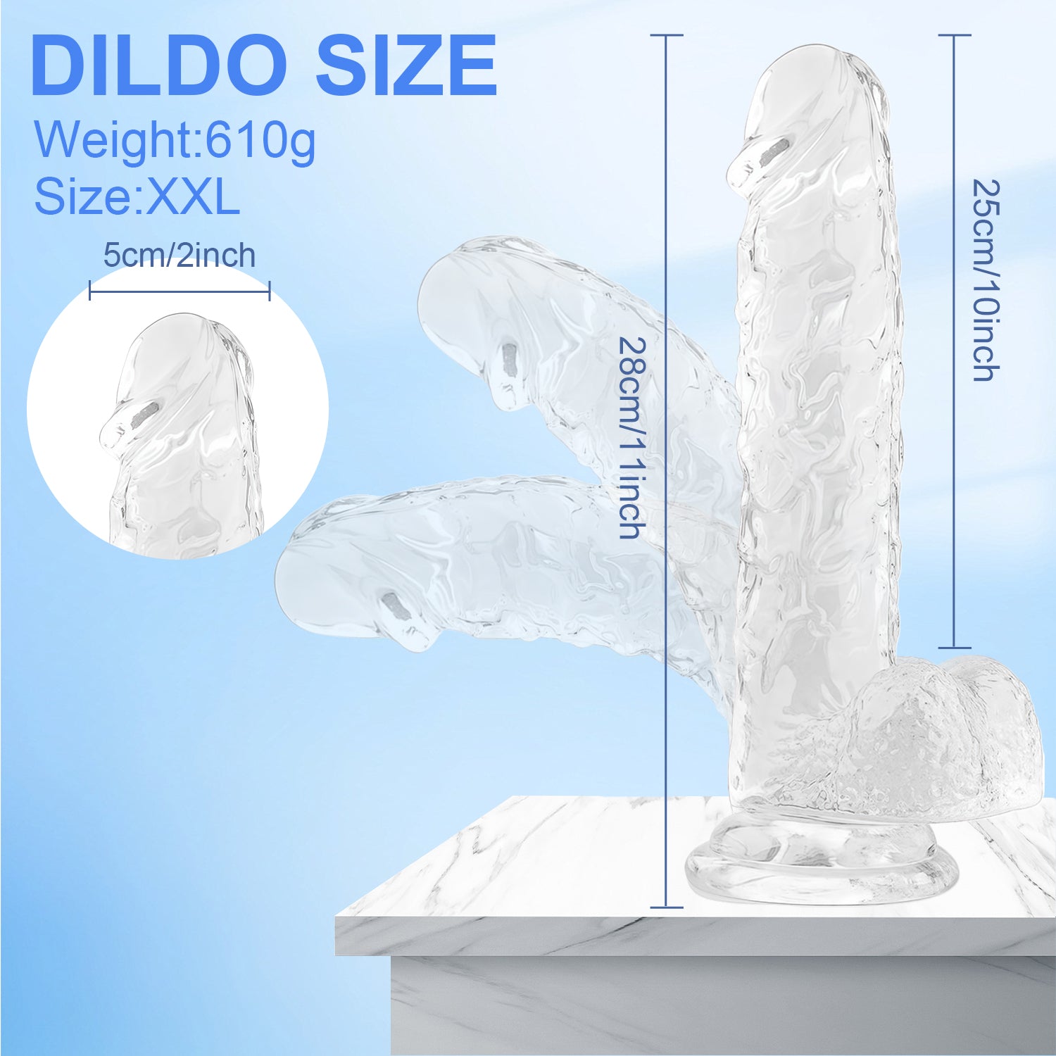 Dildo toy for women size from15cm/5.90in to 28cm/11in—Clear